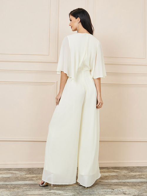 White jumpsuit with cape sleeves cheap