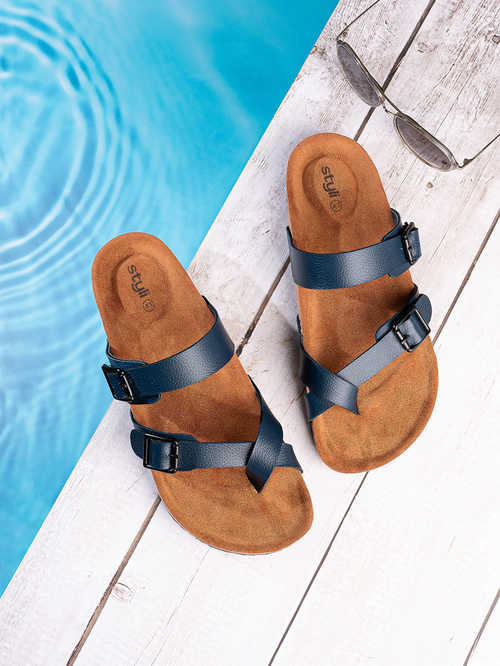 Buy Toe Loop Buckle Double Strap Casual Sandal Navy Blue For Men Styli Saudi