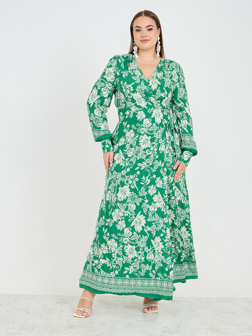 Buy Plus Floral Print V Neck Wrap Maxi Dress Multi For Women Styli UAE