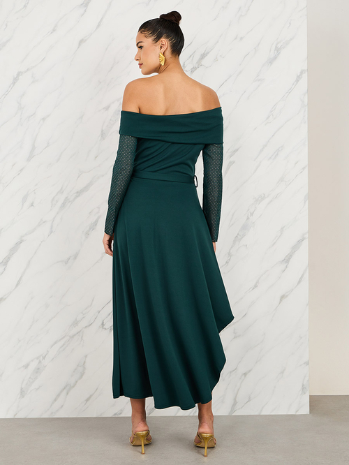 Asymmetric hem midi dress sale