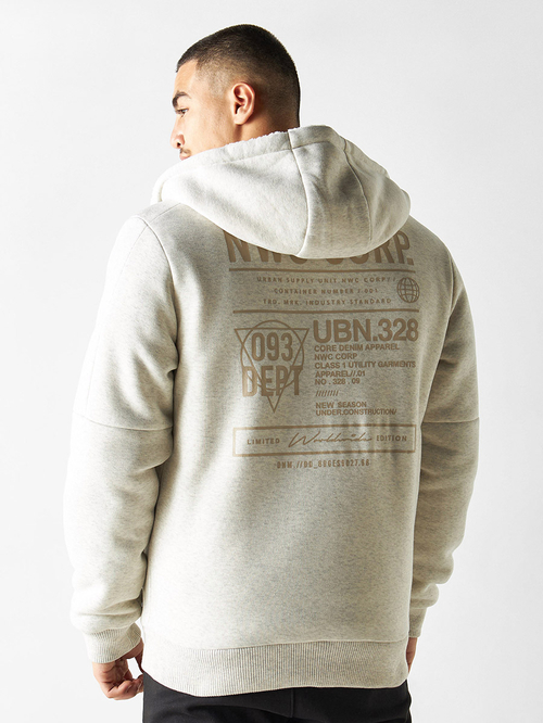 Buy Printed Zip Detail Hoodie with Pockets Beige For Men Styli Saudi