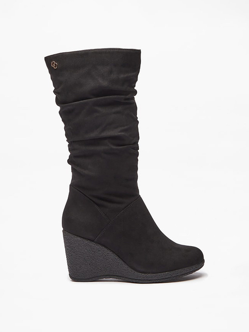 Tall black boots wedge heel online