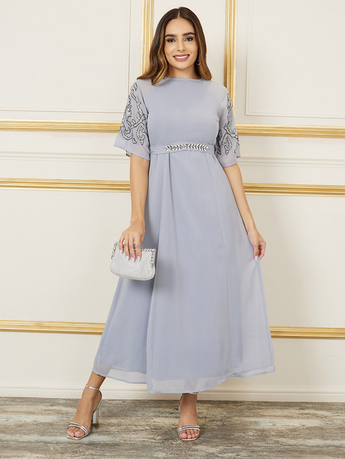 Embellished grey maxi dress hot sale