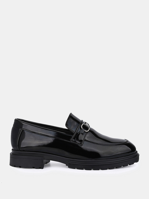 Chunky black patent loafers top