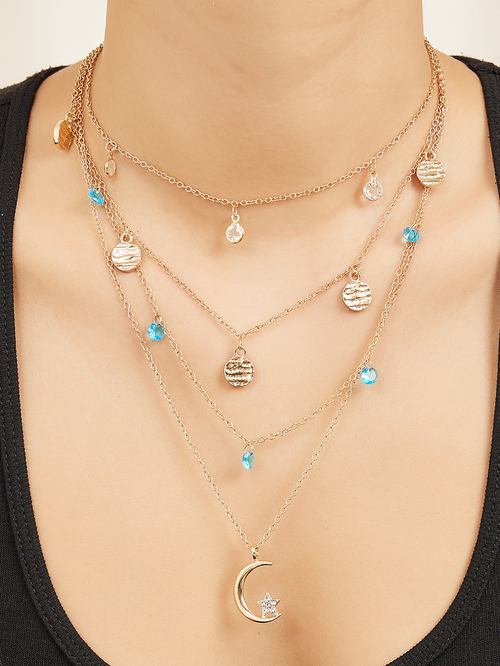 Buy Moon Multi Drop Layered Necklace Gold For Women Styli Saudi