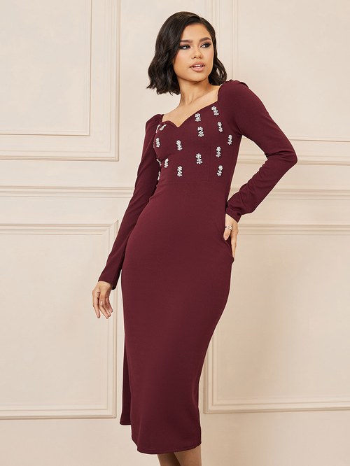 Embellished midi dress bodycon clearance