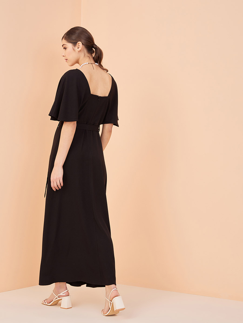 Buy V Neck Kimono Sleeve Wrap Front Maxi Dress Black For Women Styli Kuwait