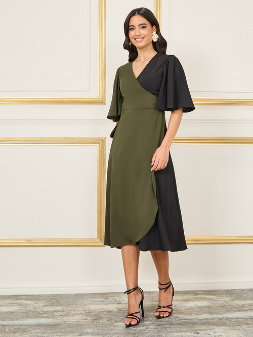Color block wrap dress deals