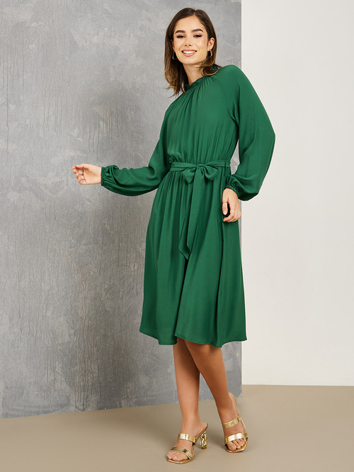 Emerald green long sleeve midi dress clearance