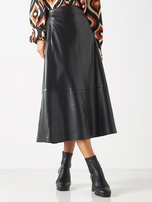 Buy Leather Look A Line Skirt with Zip Closure Black For Women Styli Saudi