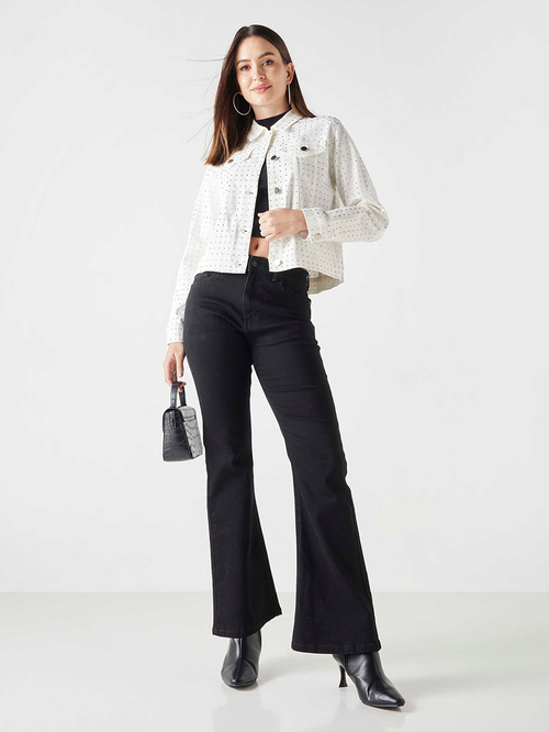 Embellished white denim jacket outlet