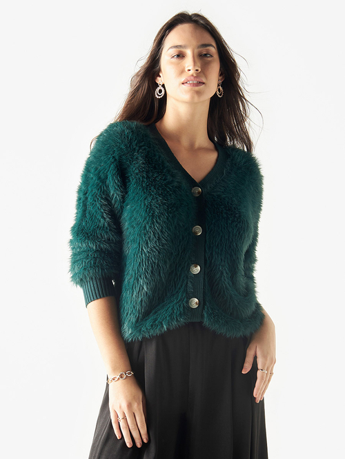 Emerald green cardigan womens top
