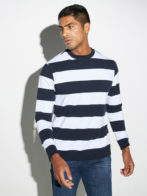 Striped crew neck sweatshirt mens store