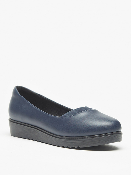 Buy Gusset Detail Platform Ballerina Shoes Navy Blue For Women