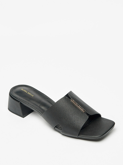 Buy Logo Accent Slip On Sandals with Block Heels Black For Women Styli UAE