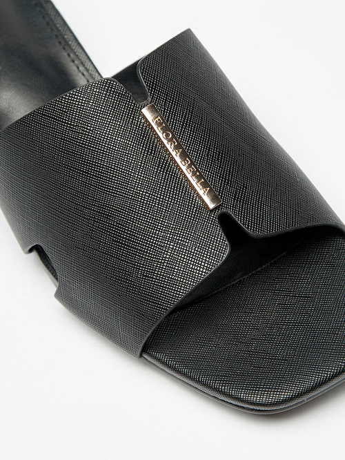 Buy Logo Accent Slip On Sandals with Block Heels Black For Women Styli UAE