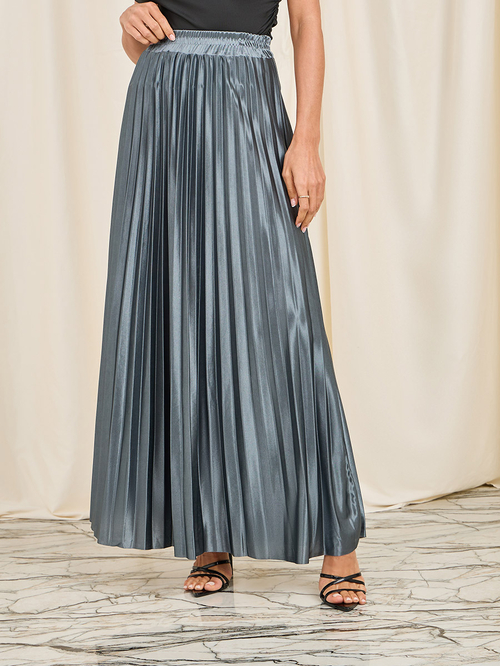 Buy Satin Pleated High Rise A Line Maxi Skirt Grey For Women Styli Saudi