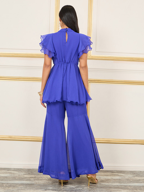 Buy Embellished Layer Ruffle Sleeves Peplum Top and Flared