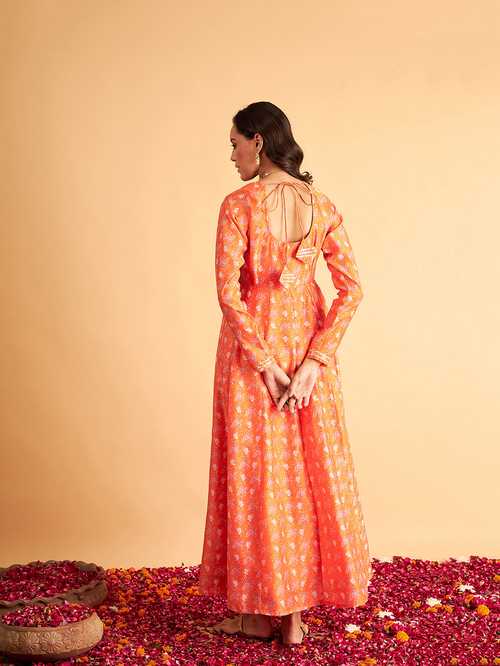 Round neck printed maxi dress clearance