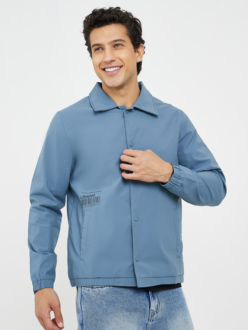 Buy Barcode Print Windcheater Jacket Light Blue For Men Styli UAE
