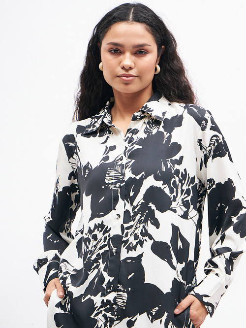 Buy Floral Print Longline Shirt Trouser Co Ords Black For Women Styli Saudi