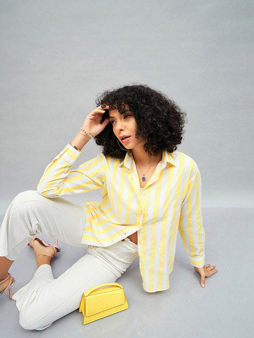 Yellow striped shirt womens on sale