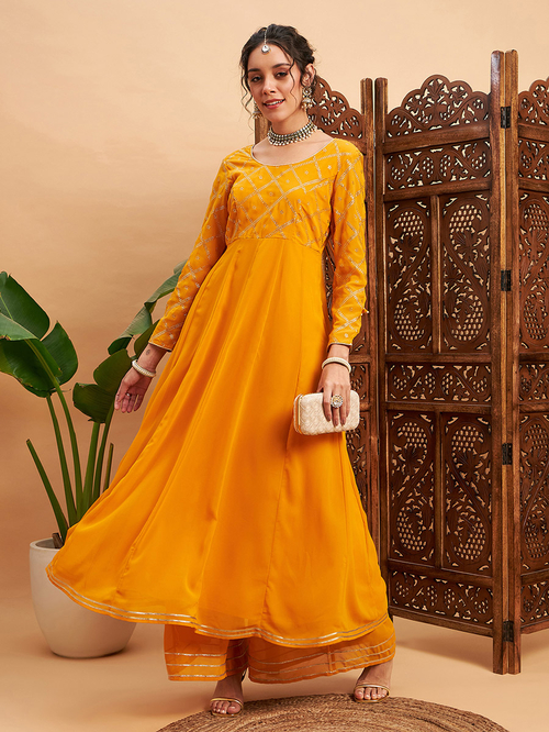 Buy Embellished Anarkali Maxi Kurta Mustard For Women Styli Saudi