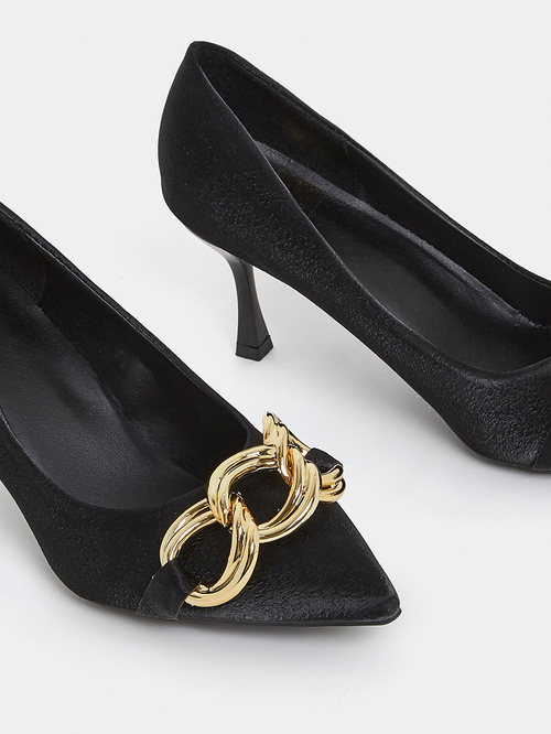 Buy Metal Chain Accent Slip On Stiletto Heel Pumps Black For Women Styli UAE