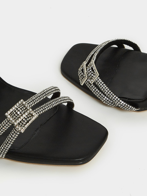 Buy Embellished Stiletto Heel Sandals with Buckle Closure Black For Women Styli UAE