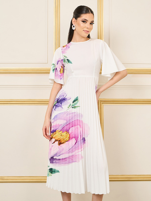 Floral print pleated dress hot sale
