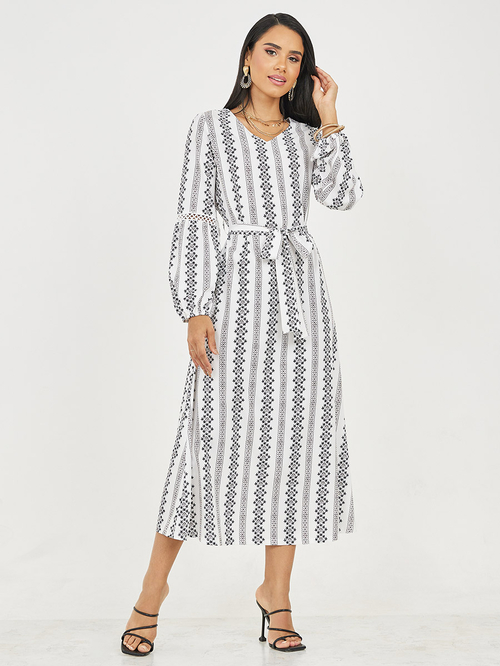 Buy Floral Print Self Tie Up A Line Maxi Dress Multi For Women Styli UAE