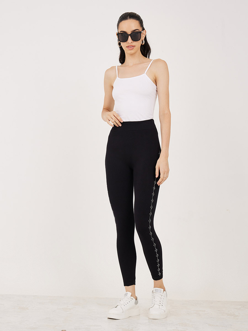 Buy Studded Side Detail Seamless Leggings Black For Women Styli UAE
