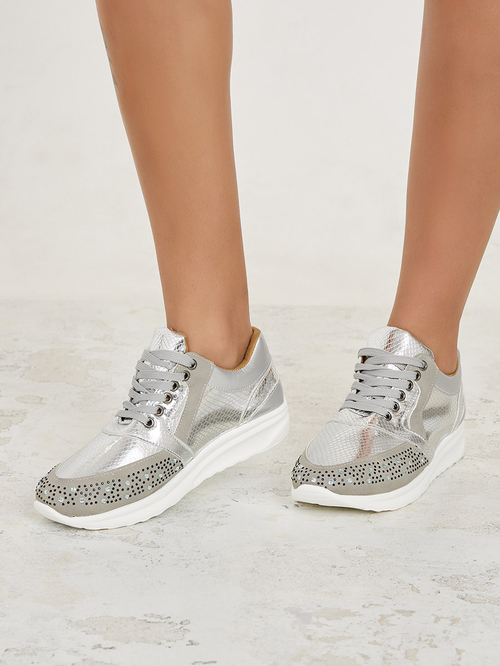 Buy Chrome Printed Embellished Casual Shoes Silver For Women Styli Saudi