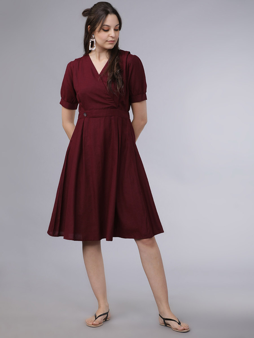 Maroon mid length dress store