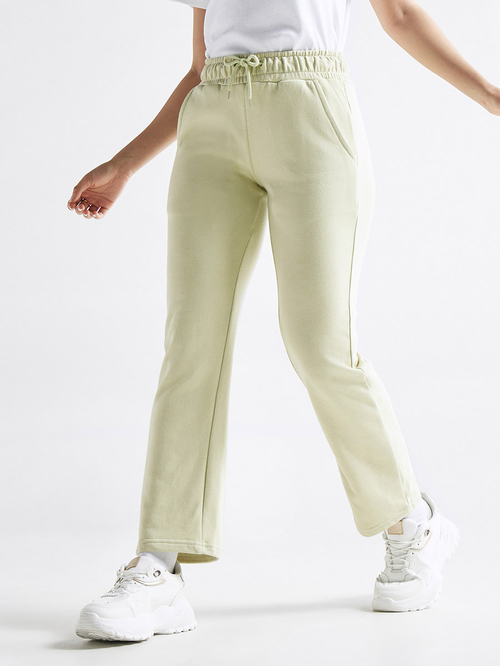 Buy Back Pocket Slogan Print Track Pants Green For Women Styli UAE