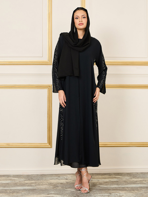 Buy Side Beaded Embellished Abaya Black For Women Styli Kuwait