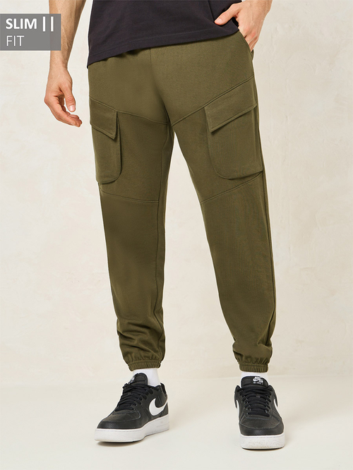 Buy Slim Fit Cargo Joggers with Drawstring Olive For Men Styli UAE