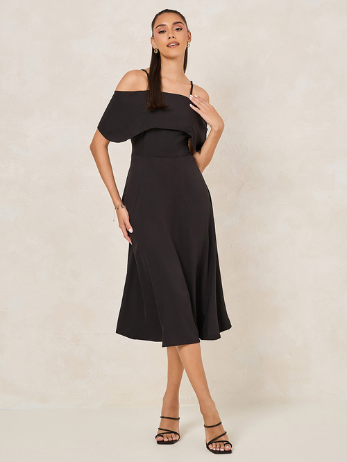 Cold shoulder flare dress on sale