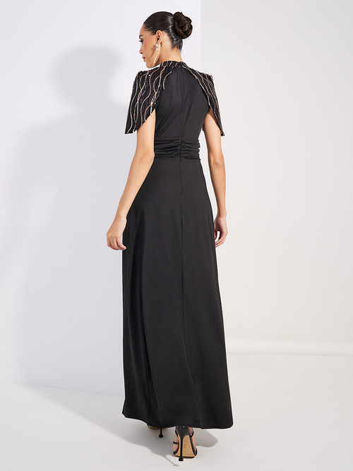Buy Embellished Cape Empire Waist Maxi Dress Black For Women Styli UAE