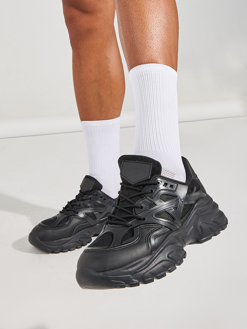 Buy Vintage Street Style Chunky Sole Sneakers Black For Men Styli UAE