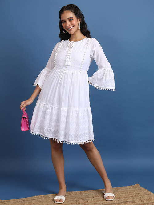 White pom pom dress outlet