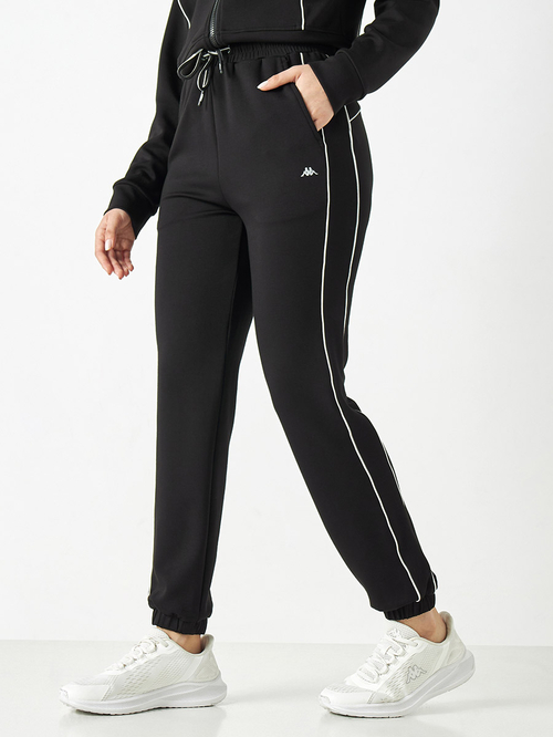 Buy Contrast Piping Logo Detail Joggers Black For Women Styli UAE