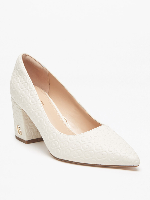 Buy Textured Slip On Shoes with Block Heels White For Women Styli UAE