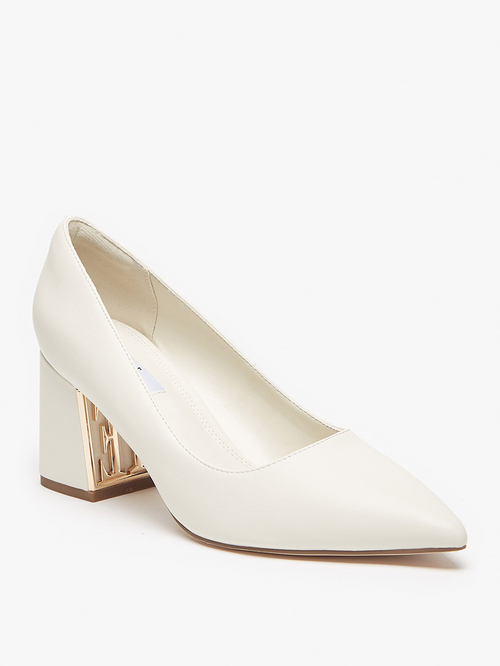 Buy Logo Accent Block Heel Pumps White For Women Styli Saudi