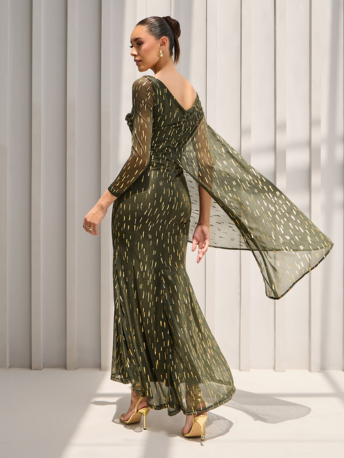 Dress with shoulder cape hotsell