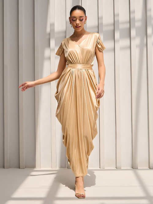 Gold cold shoulder dress clearance