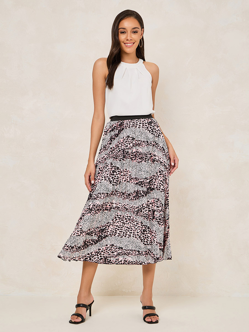 Pleated midi skirt animal print store