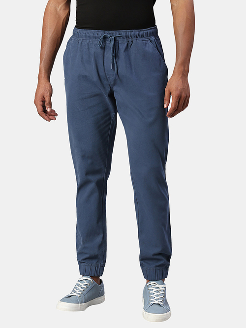 Buy Tapered Ankle Joggers with Drawstring Waistband Blue For Men Styli Saudi