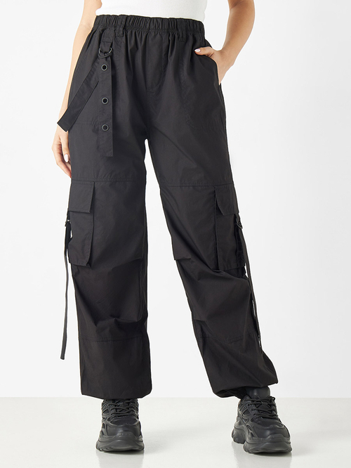 Buy Solid Cargo Pants with Elasticated Waistband Black For Women Styli Saudi