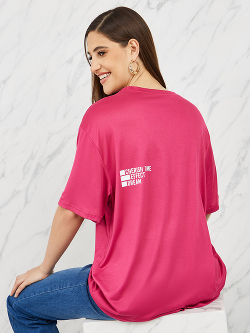 Buy Oversized Cherish Effect Dream Slogan Print Longline T Shirt Pink For Women Styli UAE